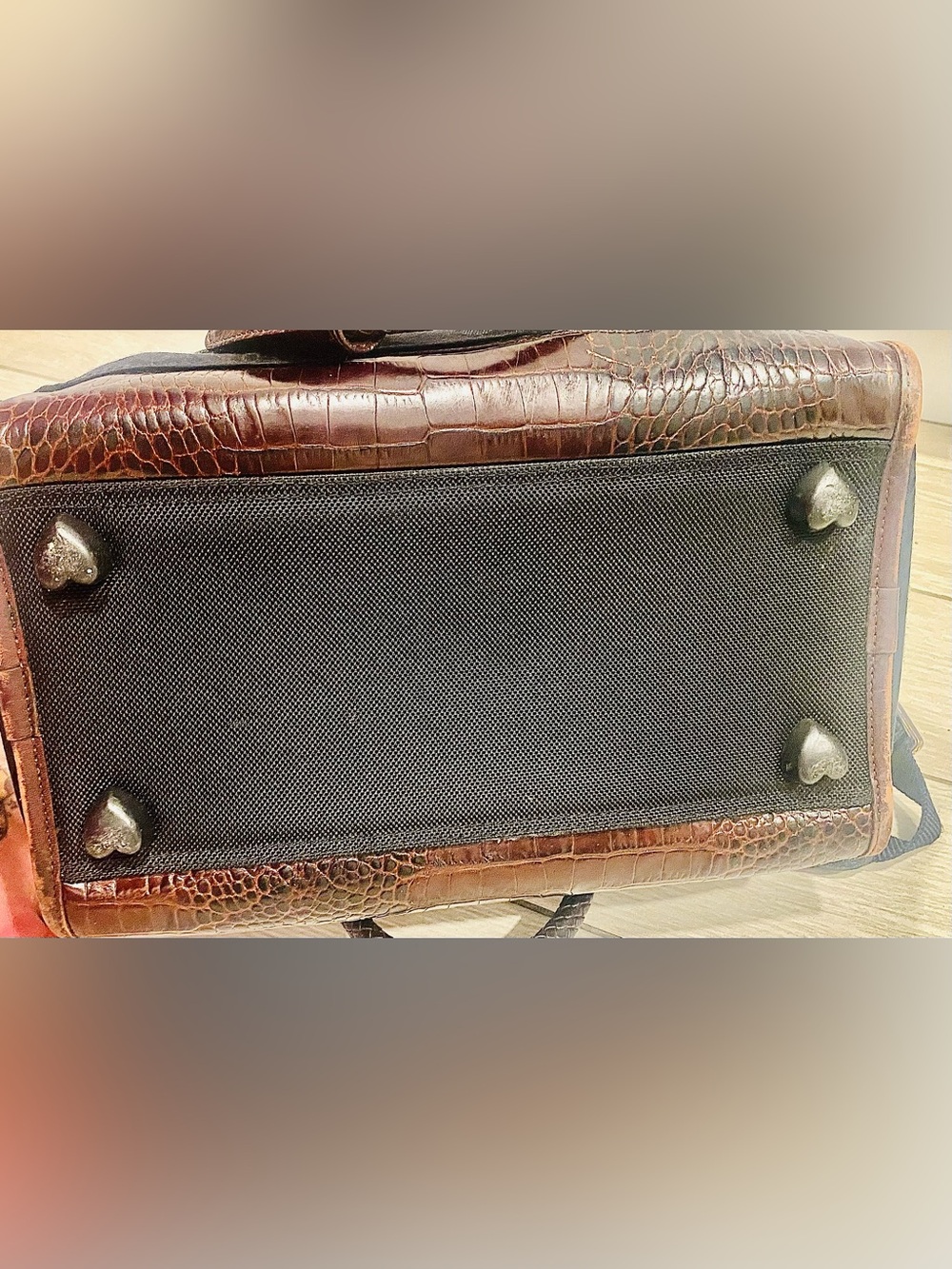 Vintage Brighton Lansky croc-embossed leather and fabric travel weekender bag - Picture 14 of 14